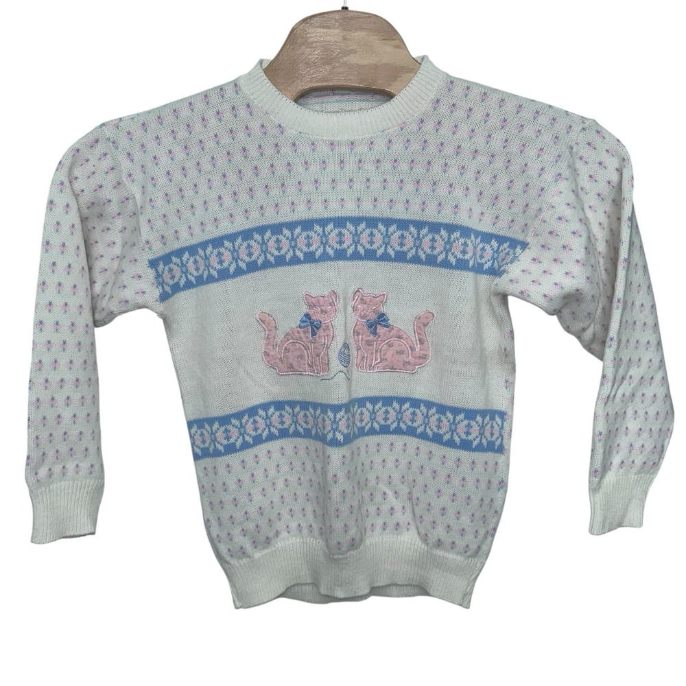 VTG Kate Collin's Sweater Womens Small Pastel Cat Knit Lurex Novelty 3D USA 80s